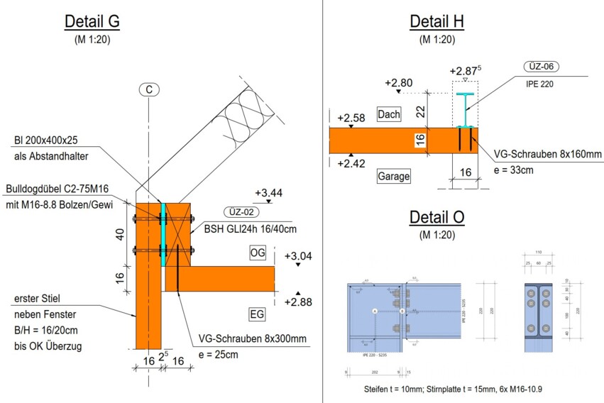 Sonnenwinkel - Detailplanung &Uuml;bergang Holz- und Stahlbau
